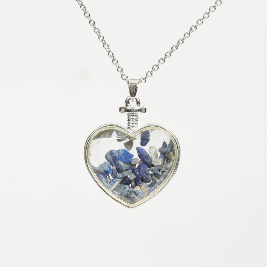 Crystal Chips In Heart Glass Pendant Necklace